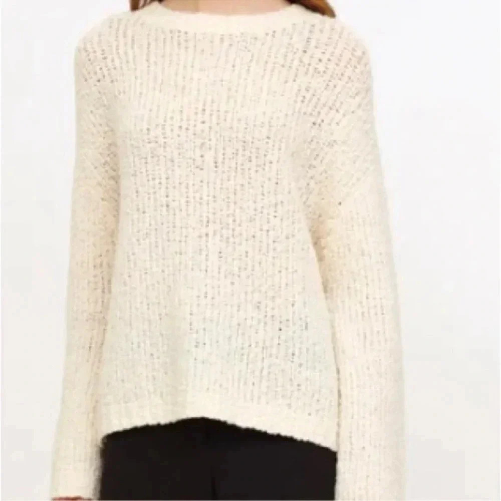 Vince Merino Wool Blend Chunky Knit Long Sleeve Cream Sweater Size Small